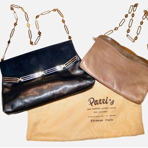 2 lot Vintage Mangiameli NAVY + Brown SUEDE calf Leather Bag RARE Italy +PARRI's